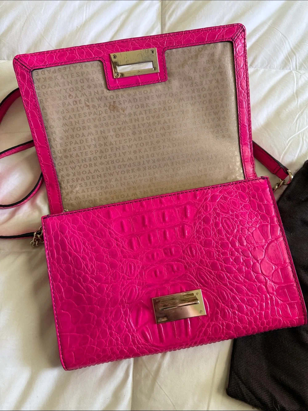 Kate Spade Hot Pink Croc-Embossed Crossbody Bag